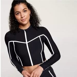 Calia Cropped Zip Rashguard Women’s Black XXL Long Sleeve Swim Top New
